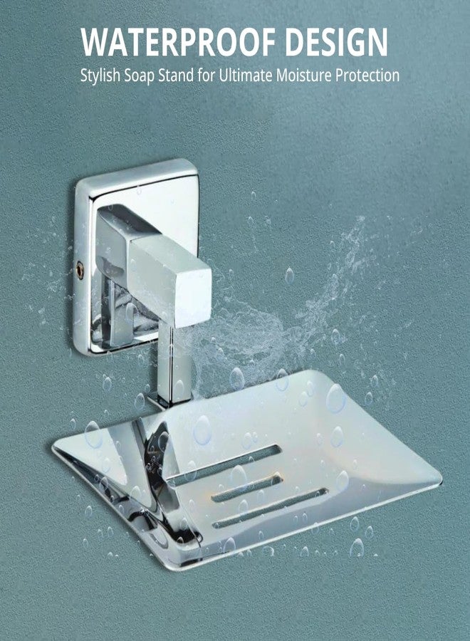 LUXIUR Wash Basin Soap Dish Holder for Bathroom and Kitchen Sink, 304 Stainless Steel Stand for Wall Mount Kitchen Accessories Items, Bathroom Accessories, Chrome Finish - Image 2